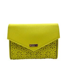 Kate Spade Yellow Saffiano Leather Mini Floral Cutout Envelope Bag